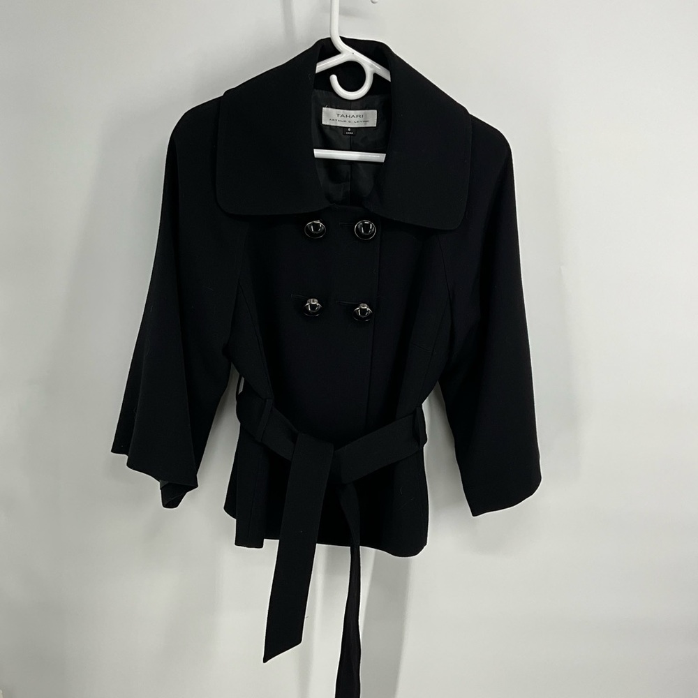 Tahari Black Belted Fully Lined Jacket 8